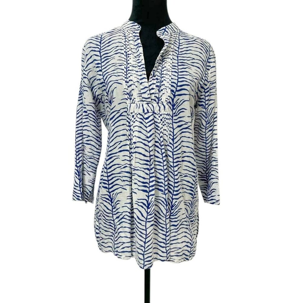 Roberta Roller Rabbit White and Blue Printed Tunic Blouse